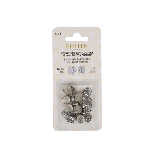 NON SEW FASTENERS LIGHT FABRIC 12MM PEARL/SHIRT REFILL