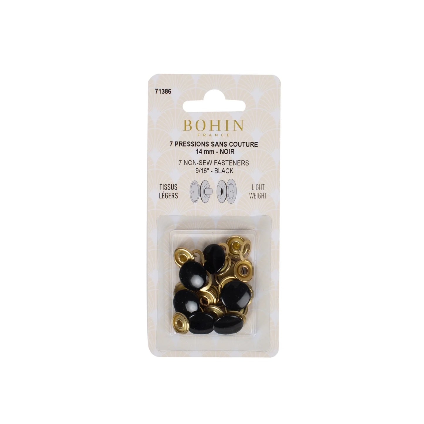 NON SEW FASTENERS LIGHT FABRIC 14MM BLACK REFILL