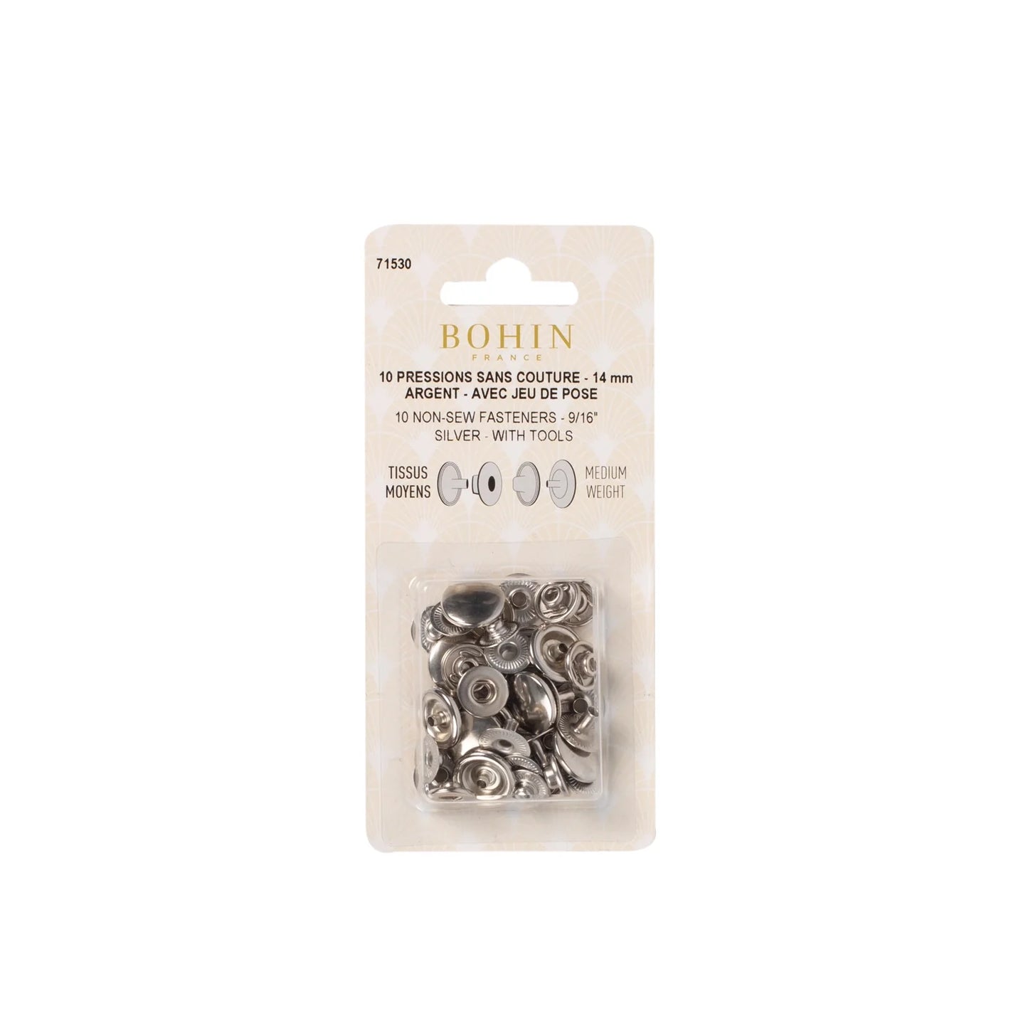 NON SEW FASTENERS MEDIUM FABRIC 14MM NICKEL REFILL