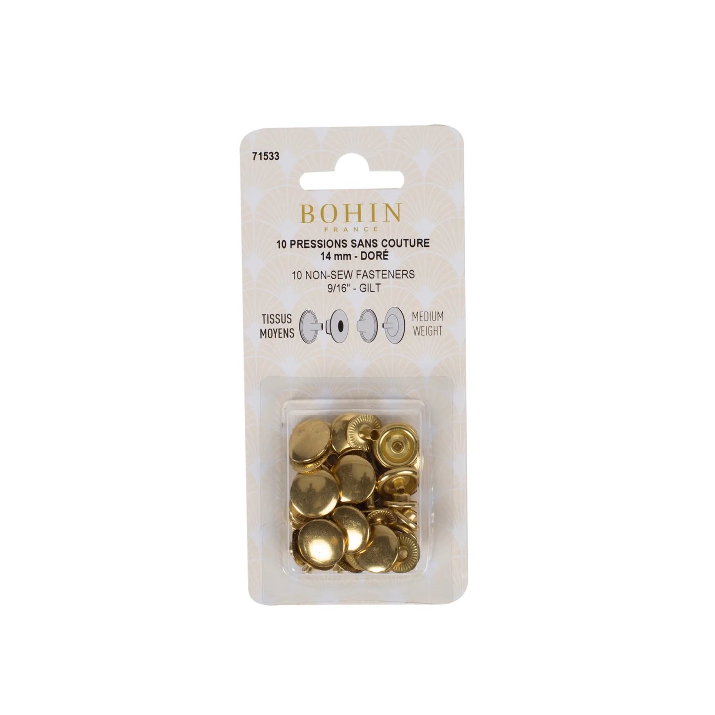 NON SEW FASTENERS MEDIUM FABRIC 14MM GILTED REFILL