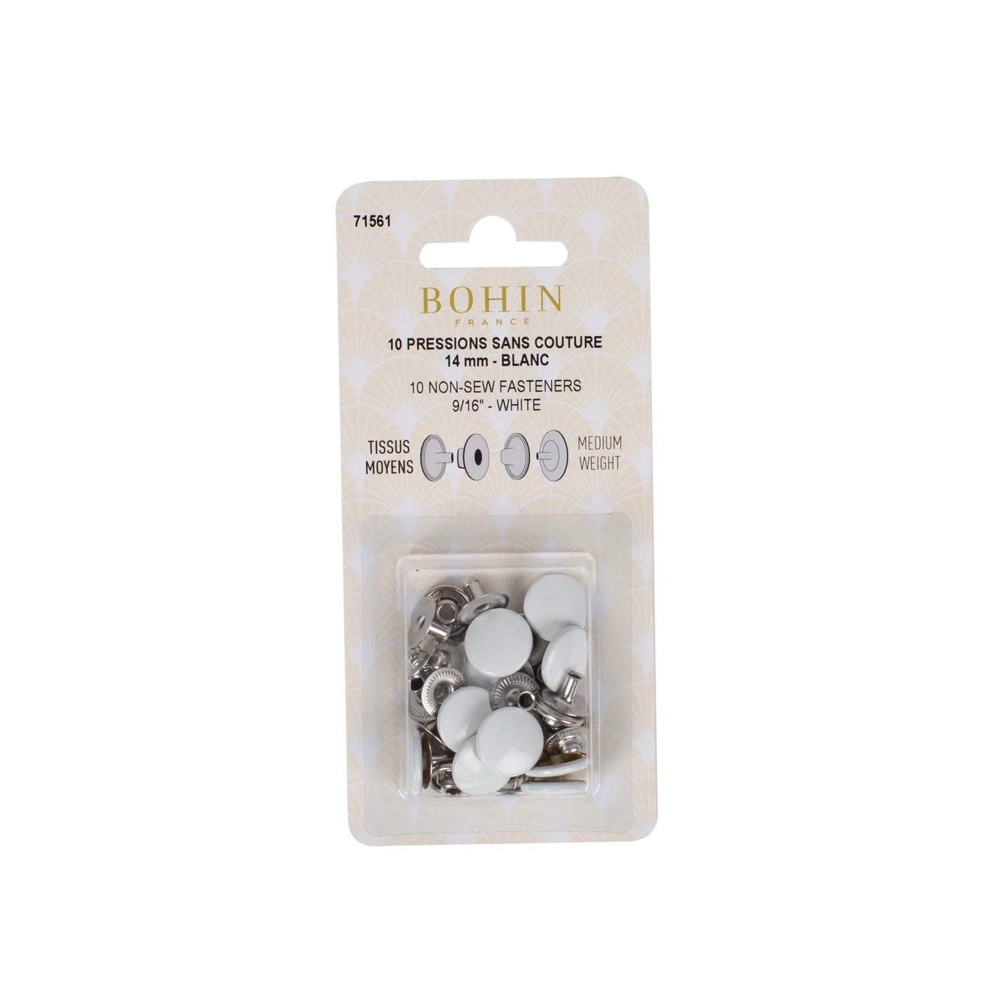 NON SEW FASTENERS MEDIUM FABRIC 14MM WHITE REFILL