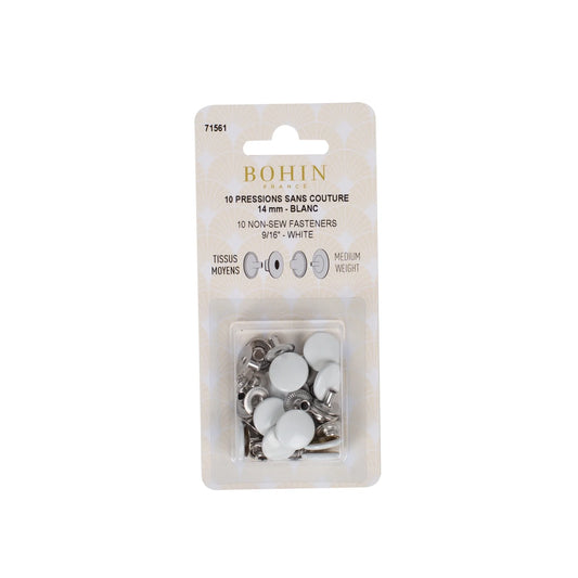 NON SEW FASTENERS MEDIUM FABRIC 14MM WHITE REFILL