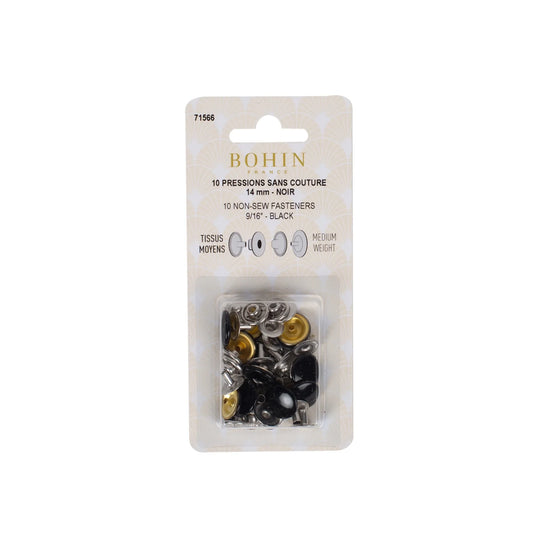 NON SEW FASTENERS MEDIUM FABRIC 14MM BLACK REFILL