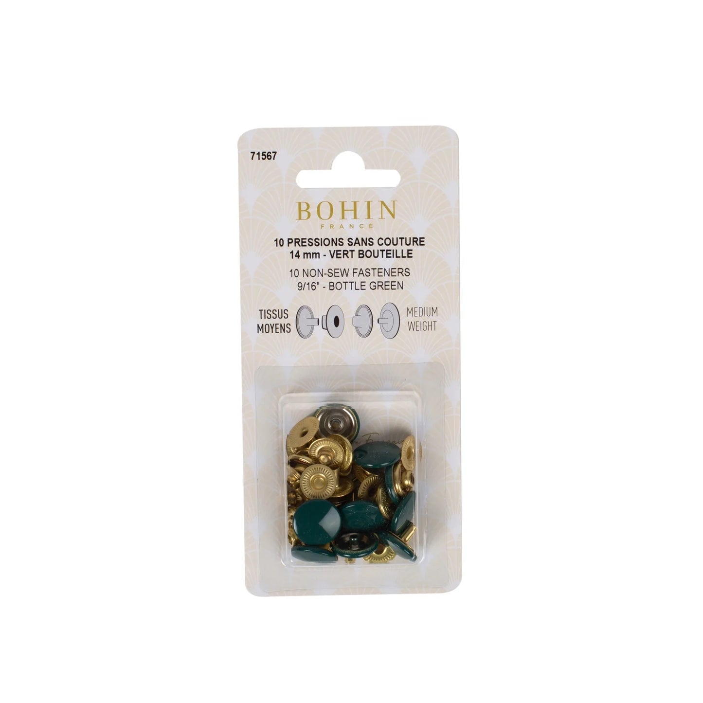 NON SEW FASTENERS MEDIUM FABRIC 14MM GREEN REFILL