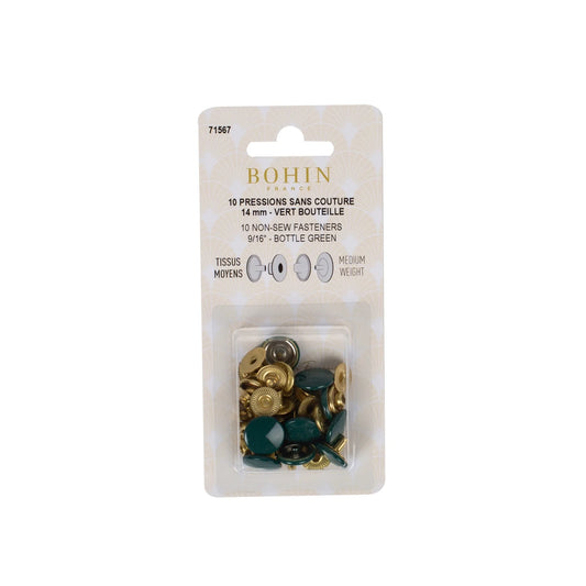 NON SEW FASTENERS MEDIUM FABRIC 14MM GREEN REFILL