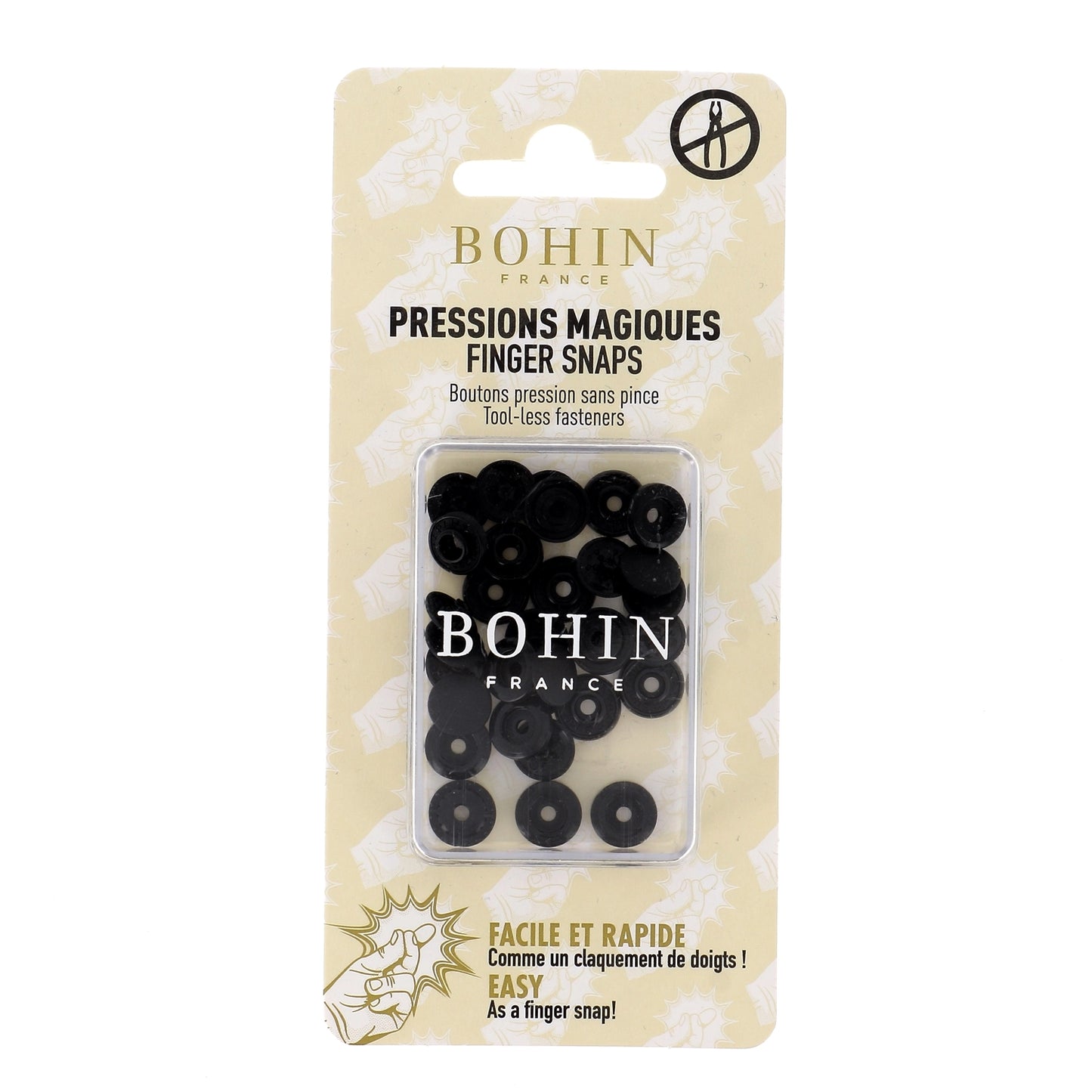 "FINGER SNAP" BUTTON 9mm 3/8" BLACK Blistx8