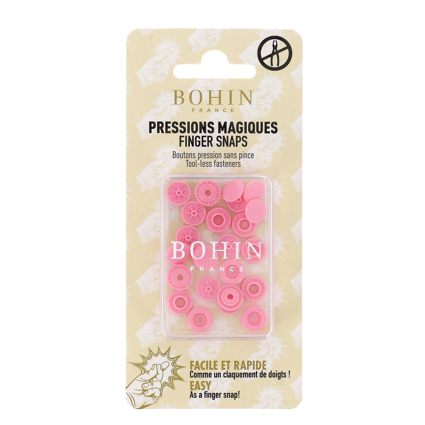 "FINGER SNAP" BUTTON 9mm 3/8" PINK Blistx8