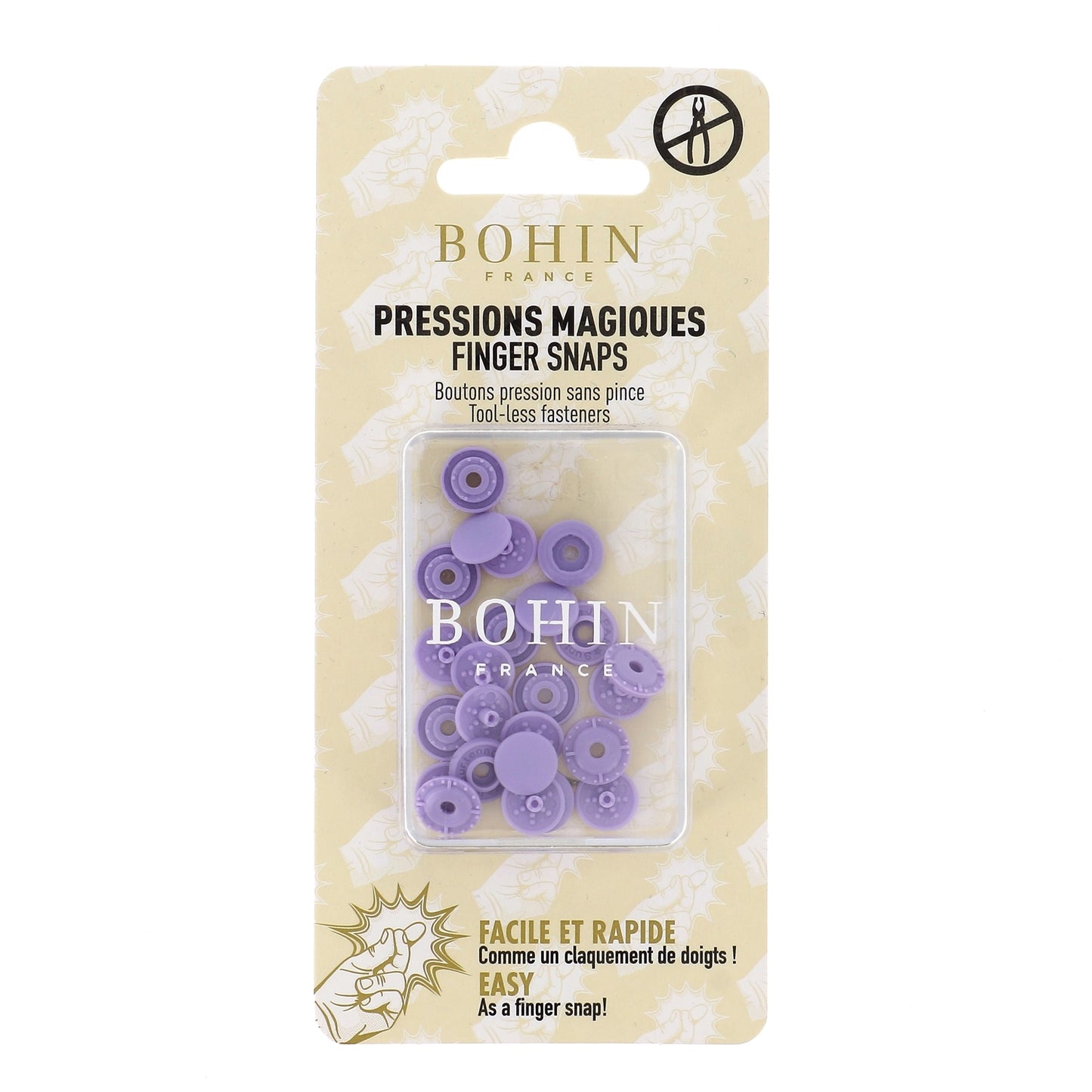 "FINGER SNAP" BUTTON 9mm 3/8" MAUVE Blistx8