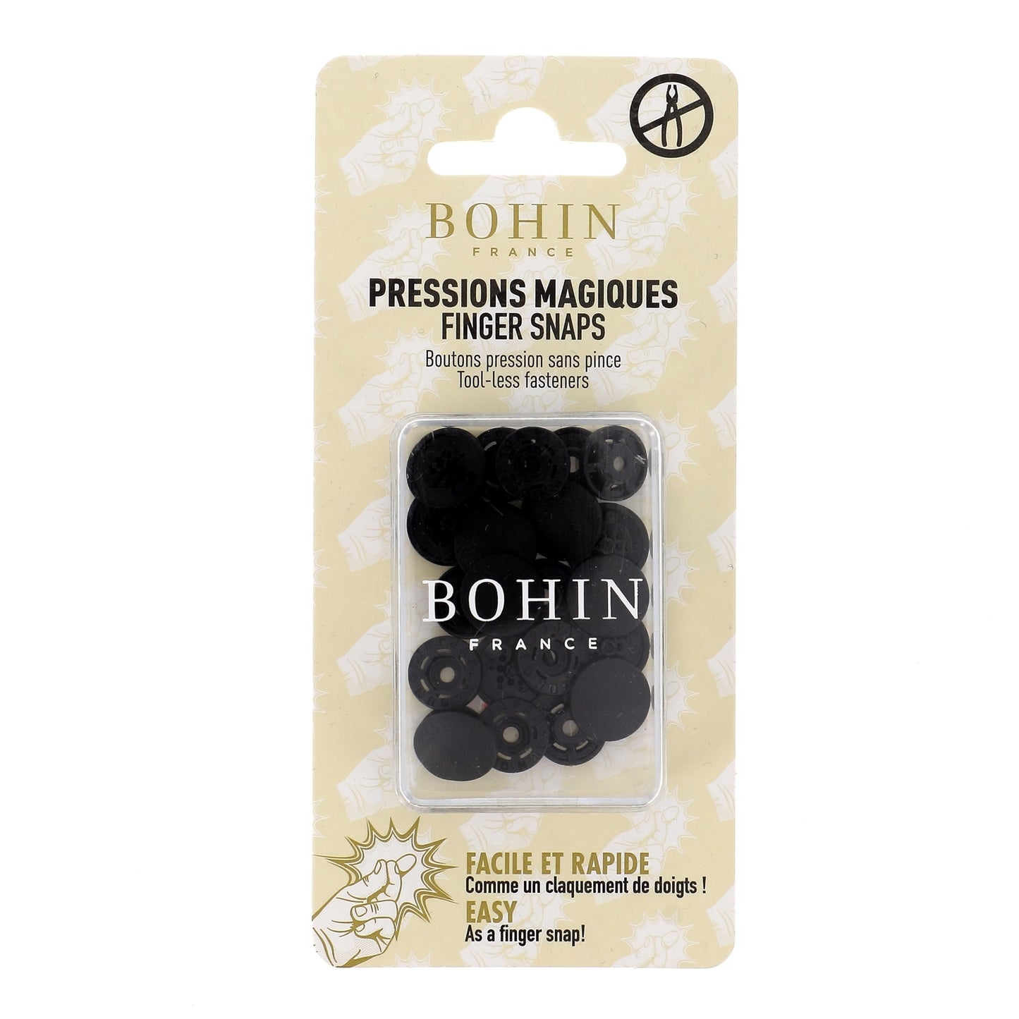 "FINGER SNAP" BUTTON 13mm 1/2" BLACK Blistx8