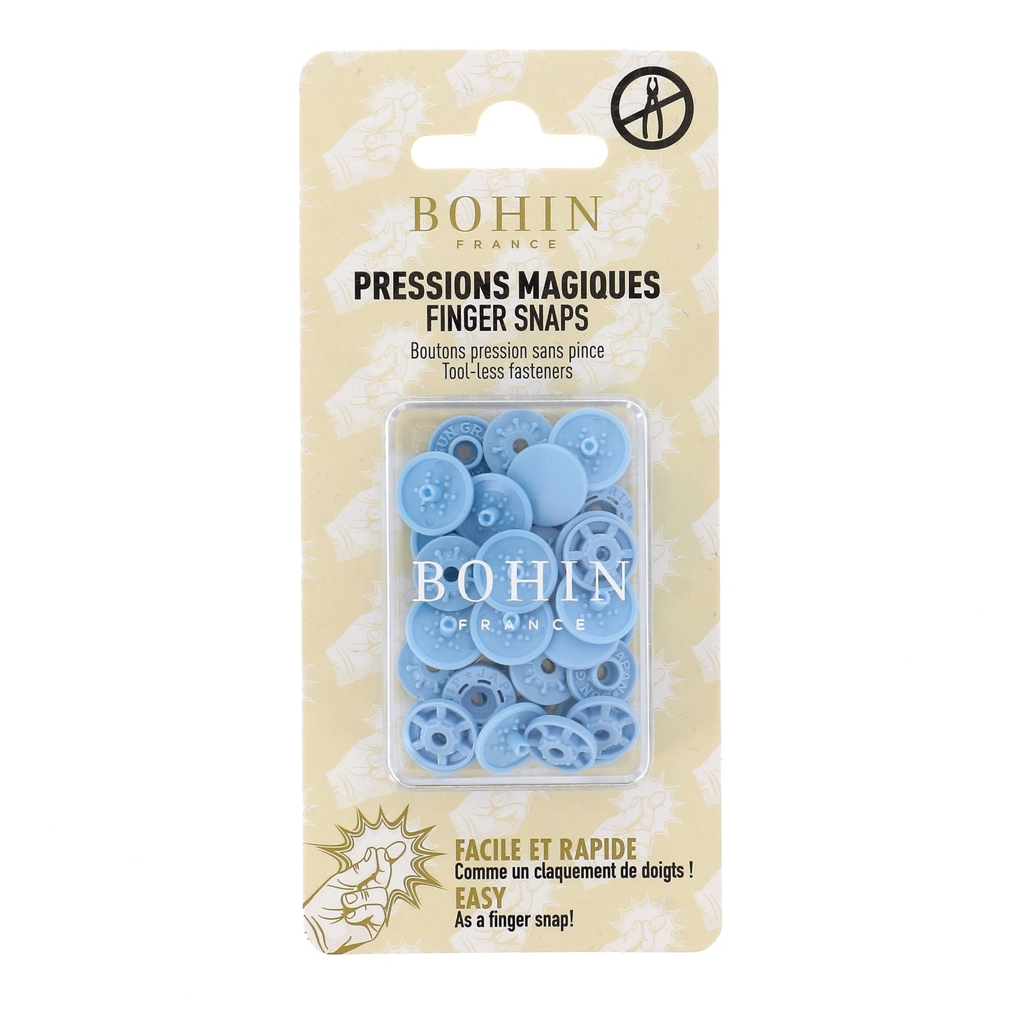 "FINGER SNAP" BUTTON 13mm 1/2" SKY BLUE Blistx8