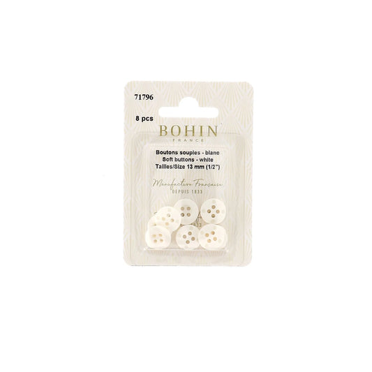 SEW-ON BUTTONS PLASTIC-13MM 1/2''-WHITE Blister x8