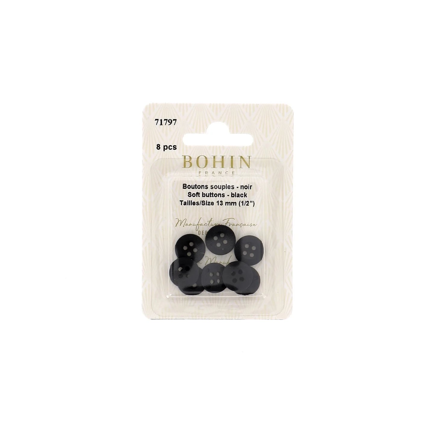 SEW-ON BUTTONS PLASTIC-13MM 1/2''-BLACK Blister x8