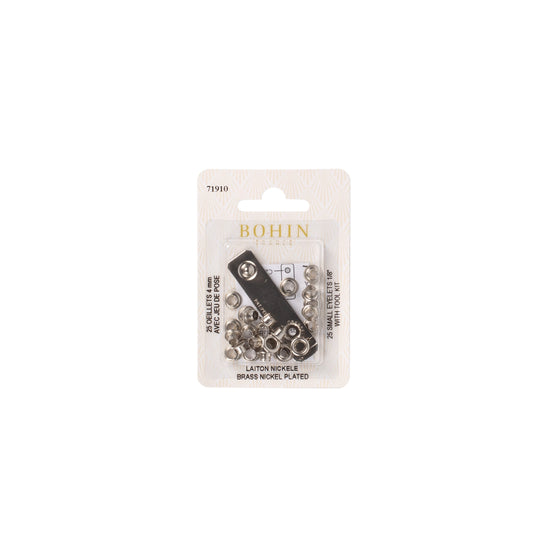EYELETS SILVER +TOOL 4 MM BLI 25