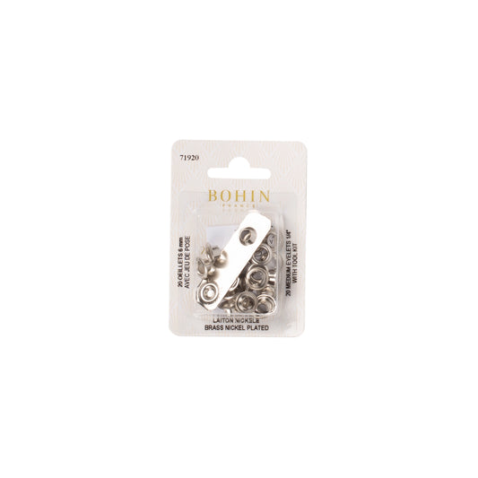 EYELETS 1/4" + TOOL SILVER BLI 20