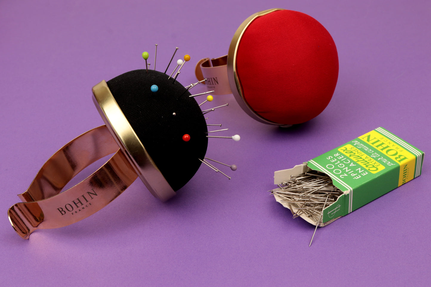 PIN CUSHION - GILT BRACELET - BLUE OR RED ASSORTED