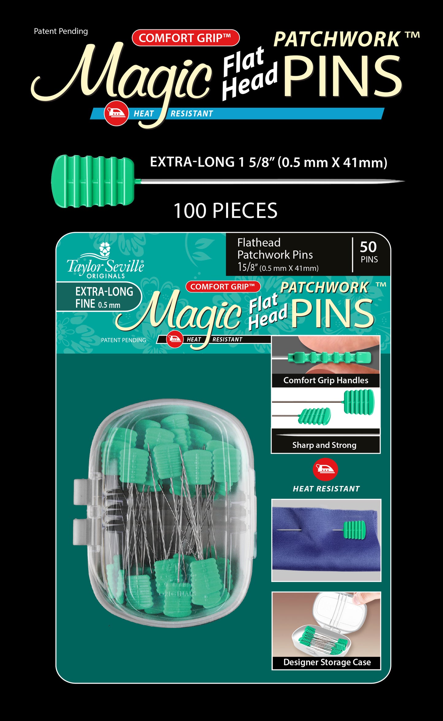Magic Pins Flathead PATCHWORK EXTRA LONG 100PC