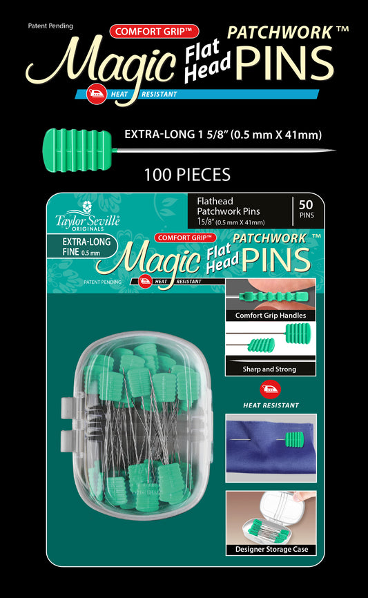Magic Pins Flathead PATCHWORK EXTRA LONG 100PC