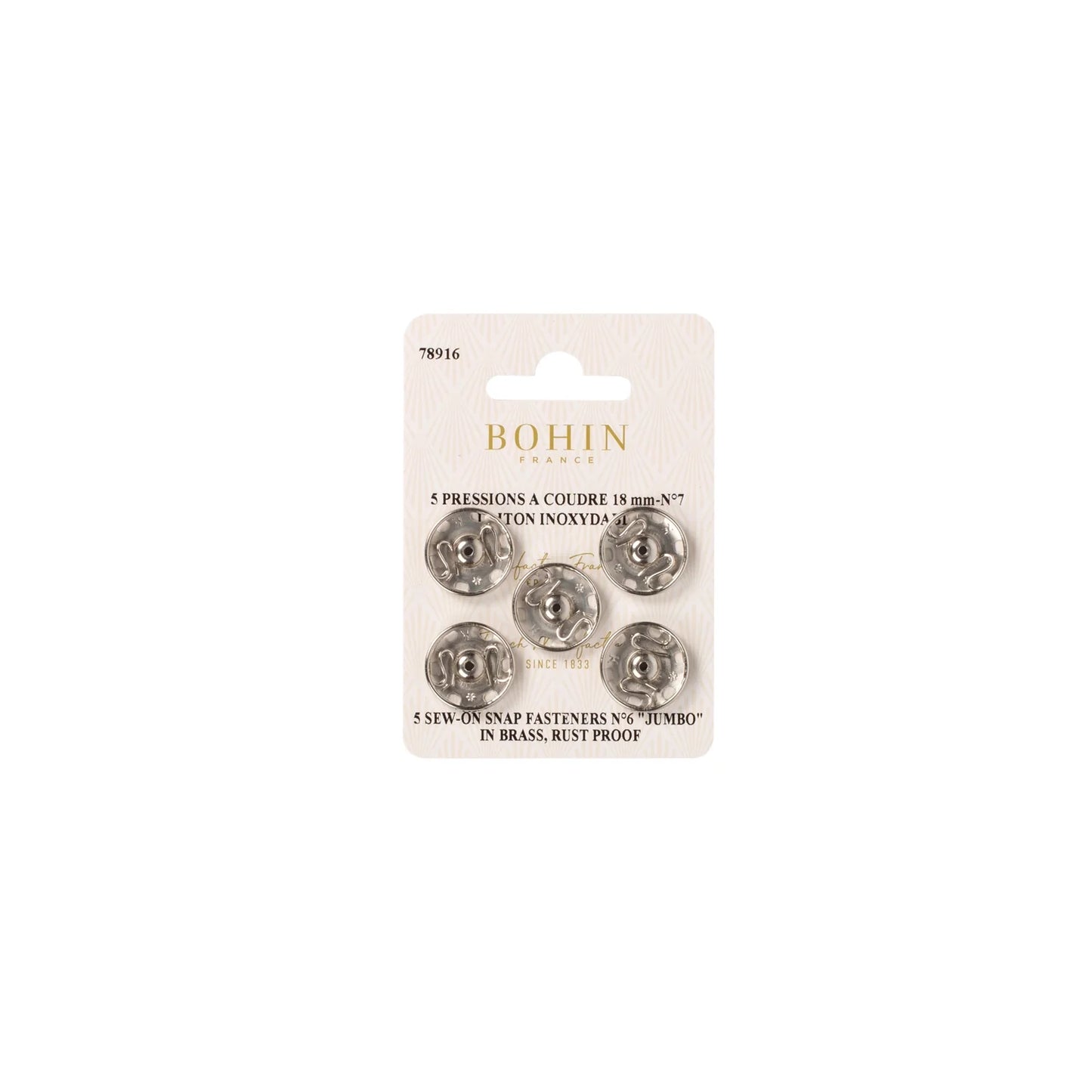 SEW-ON FASTENERS Nø6 SILVER x5