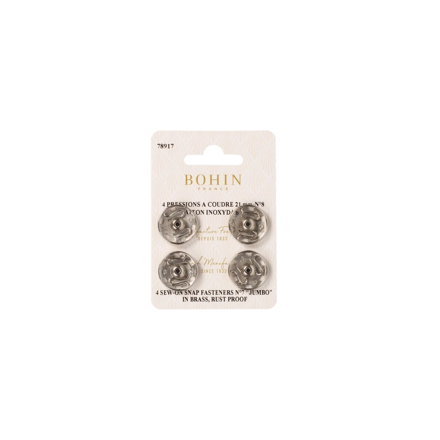 SEW-ON FASTENERS Nø8 SILVER x4