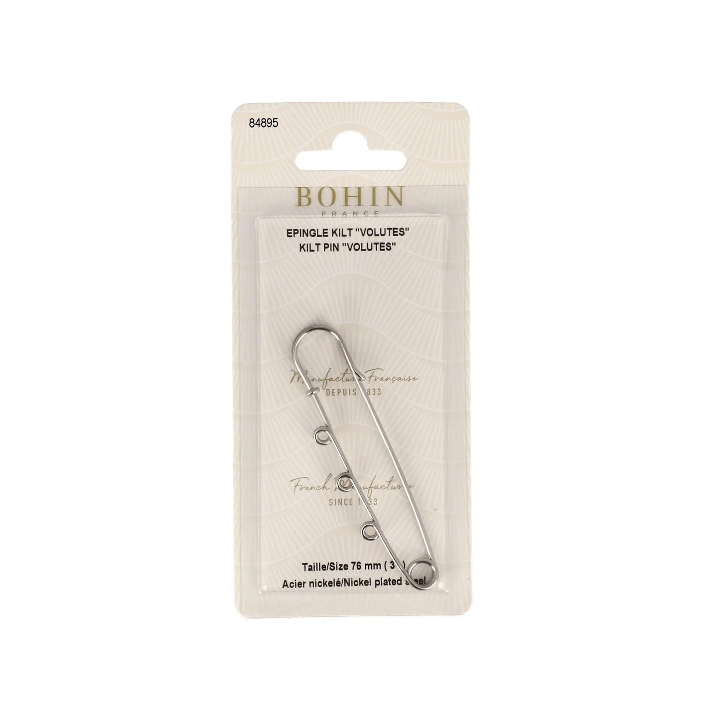 SKIRT PIN SILVER VOLUTES 3" x1