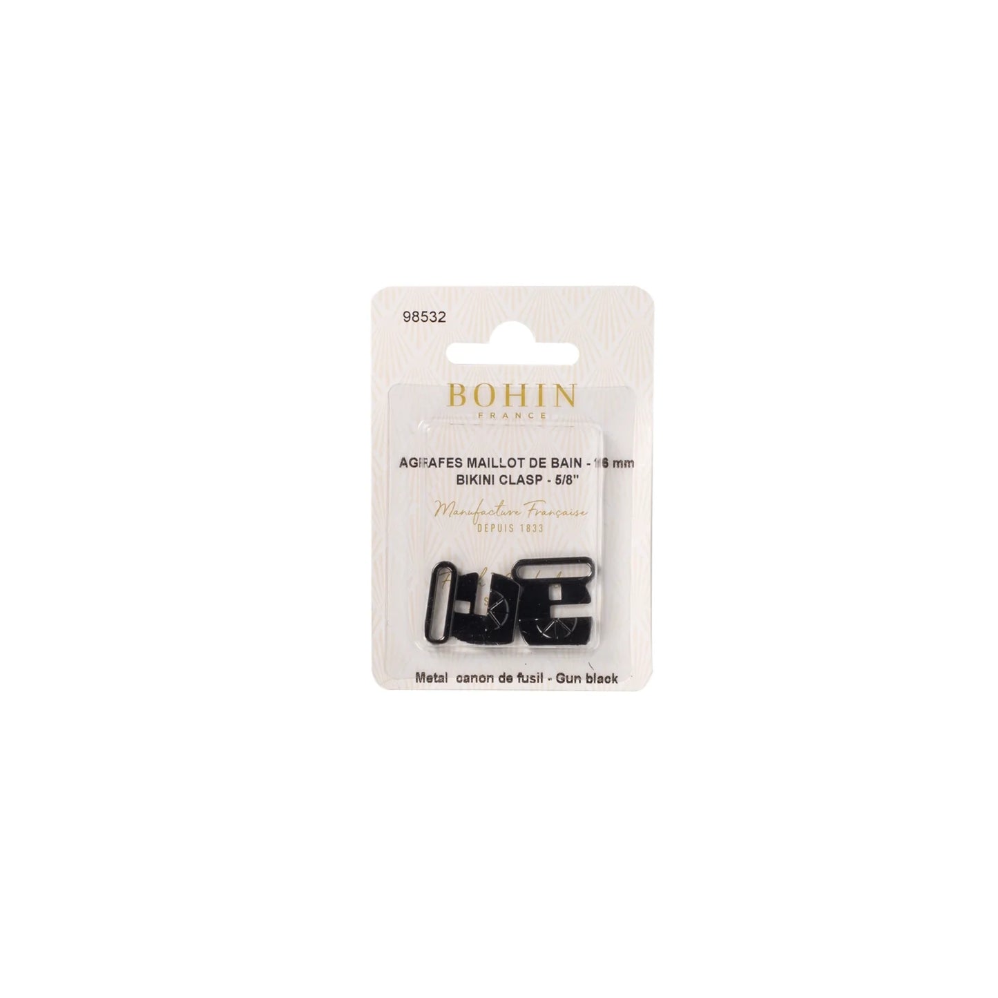 BIKINI CLASP 5/8" METAL, GUN BLACK x1