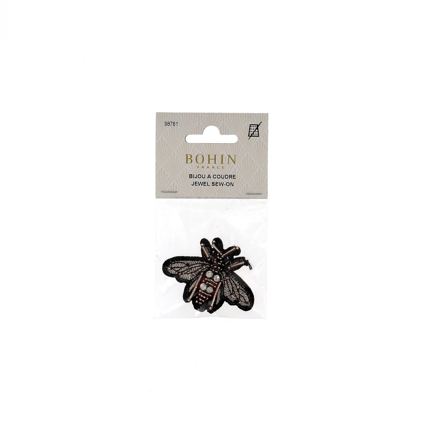 JEWELRY SEWING - Embroidered Bee - 2 1/2 x 2"