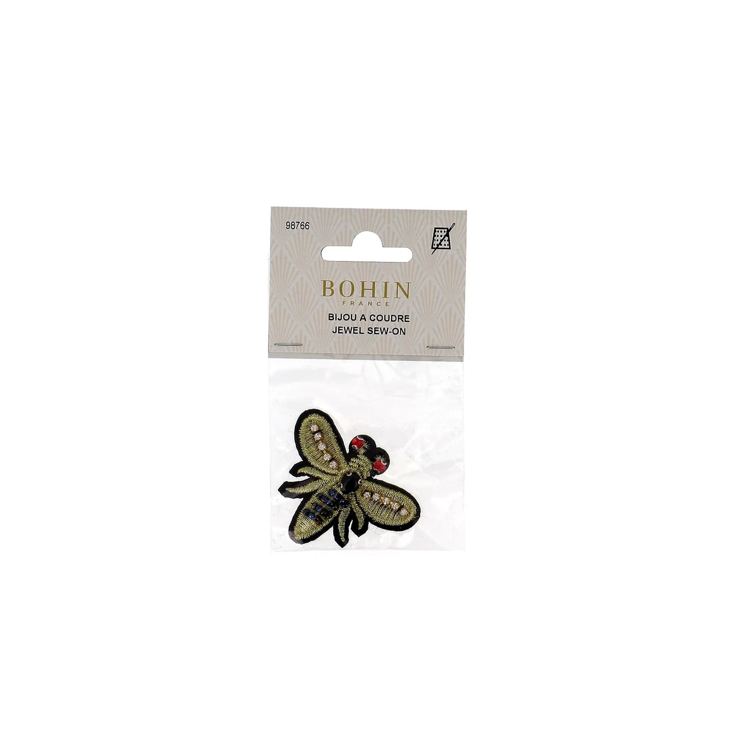 JEWELRY SEWING - Gold Embroidered Bee - 2 1/2 x 2"
