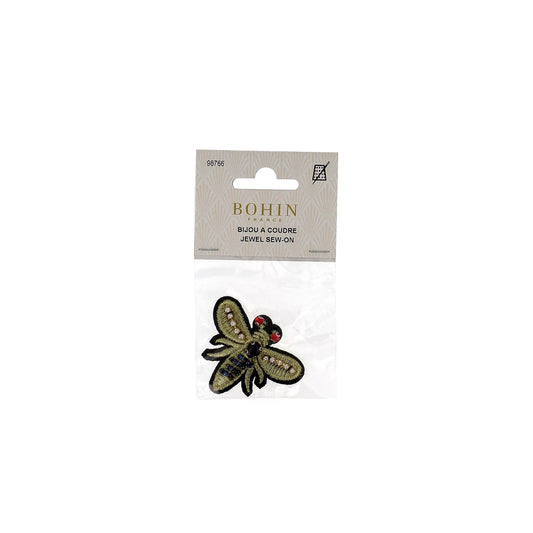 JEWELRY SEWING - Gold Embroidered Bee - 2 1/2 x 2"