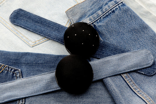 PIN CUSHION FLEXIBLE SLAP "JEANS" BRACELET- BLACK-Blister