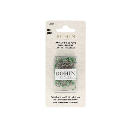 GLASS HEAD PINS - 1 "3/16 - BLISTER80pcs-Nile Green