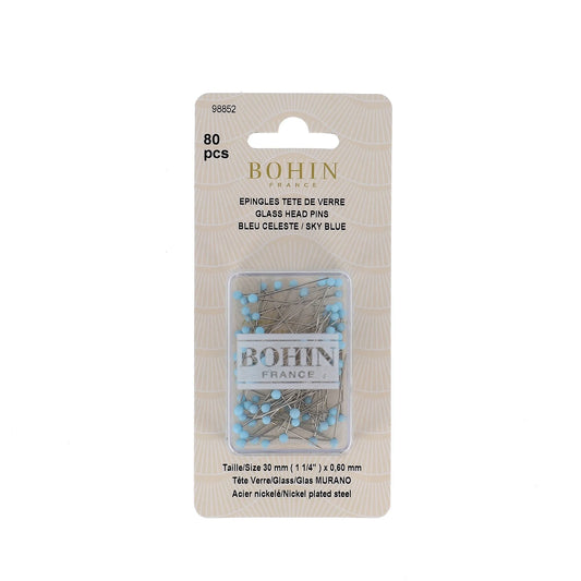 GLASS HEAD PINS - 1 "3/16 - BLISTER80pcs-Sky Blue