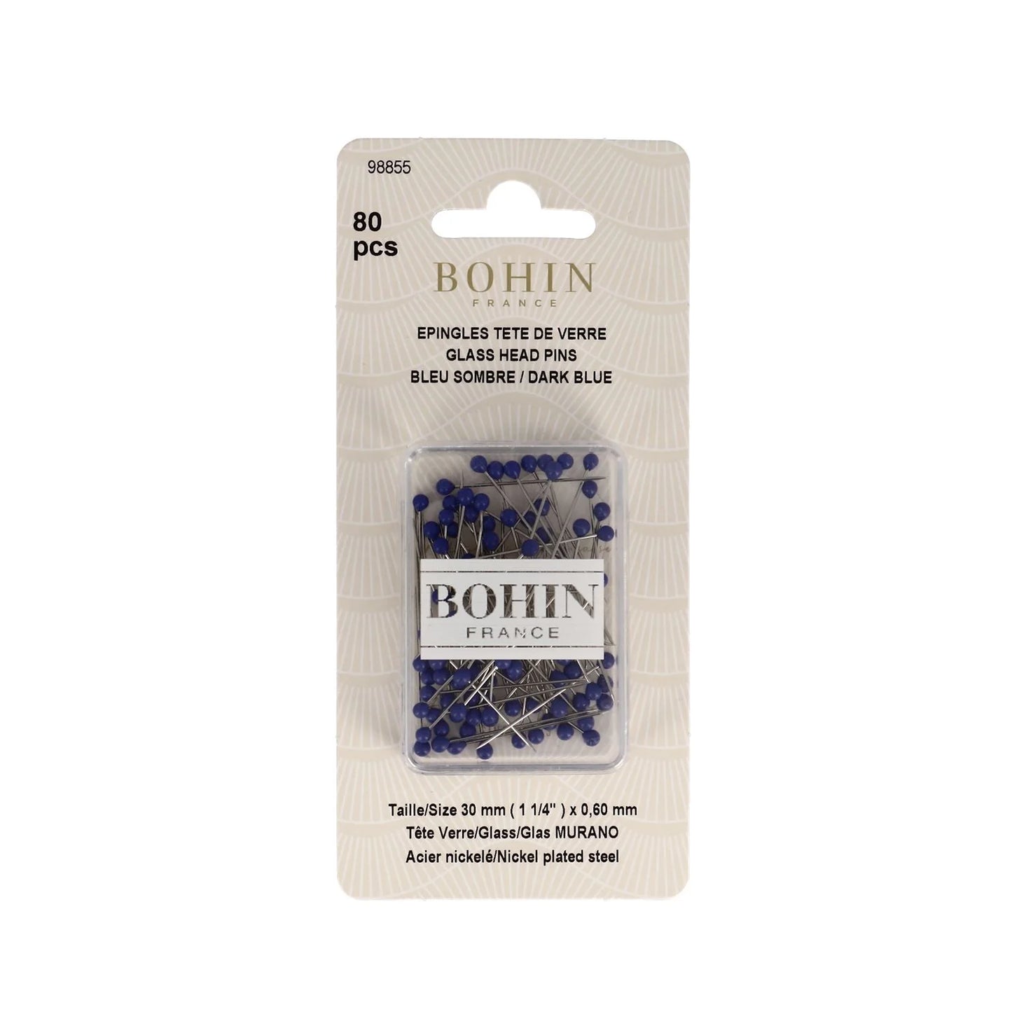 GLASS HEAD PINS - 1 "3/16 - BLISTER80pcs-Dark Blue