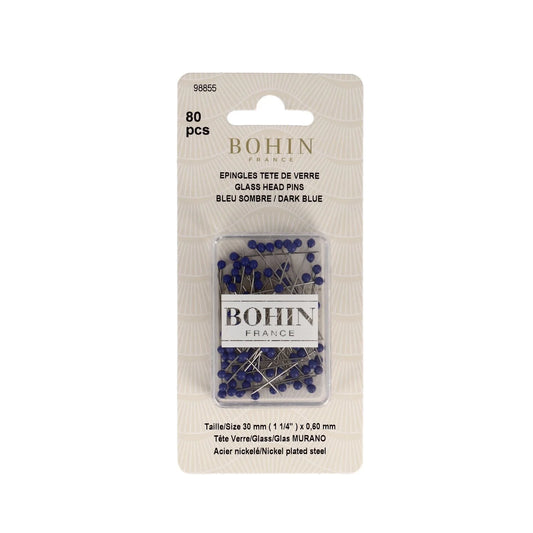 GLASS HEAD PINS - 1 "3/16 - BLISTER80pcs-Dark Blue
