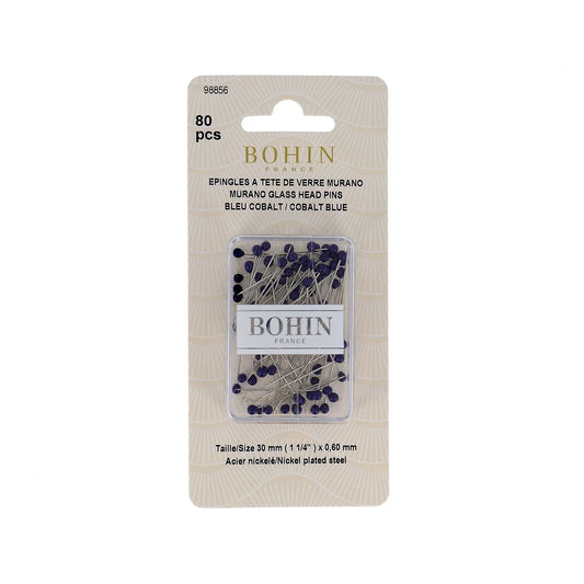 GLASS HEAD PINS - 1 "3/16 - BLISTER80pcs-Cobalt Blue