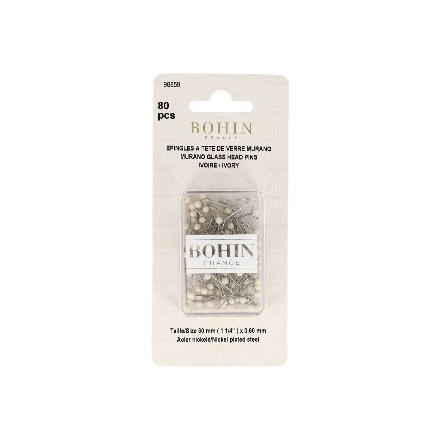 GLASS HEAD PINS - 1 "3/16 - BLISTER80pcs-Ivory