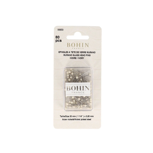 GLASS HEAD PINS - 1 "3/16 - BLISTER80pcs-Ivory