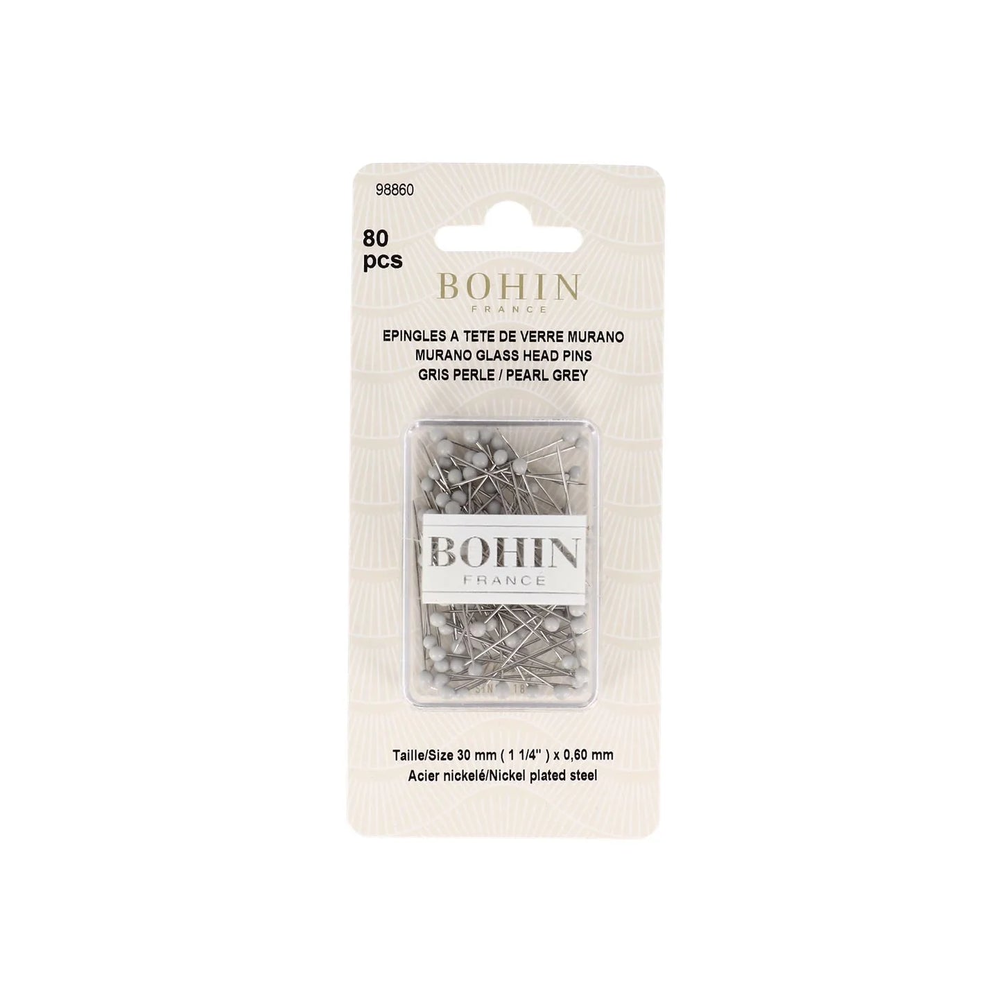 GLASS HEAD PINS - 1 "3/16 - BLISTER80pcs-Pearl Grey