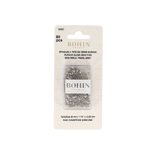 GLASS HEAD PINS - 1 "3/16 - BLISTER80pcs-Pearl Grey