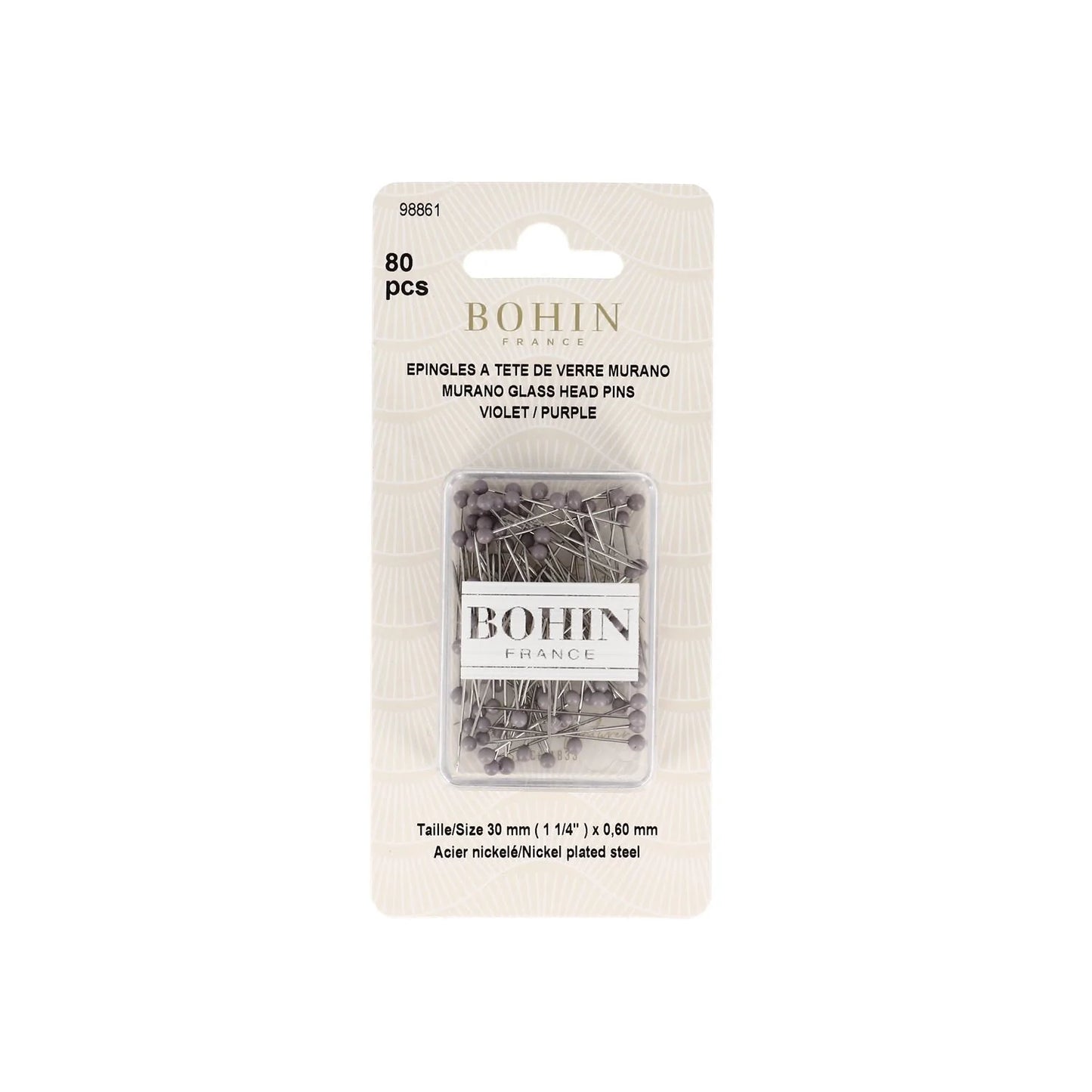 GLASS HEAD PINS - 1 "3/16 - BLISTER80pcs-Purple