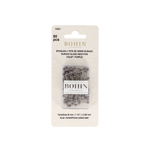 GLASS HEAD PINS - 1 "3/16 - BLISTER80pcs-Purple