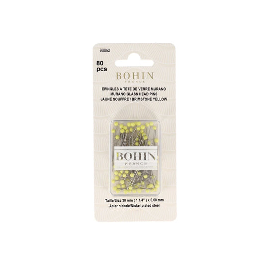 GLASS HEAD PINS - 1 "3/16 - BLISTER80pcs-Brimstone Yellow