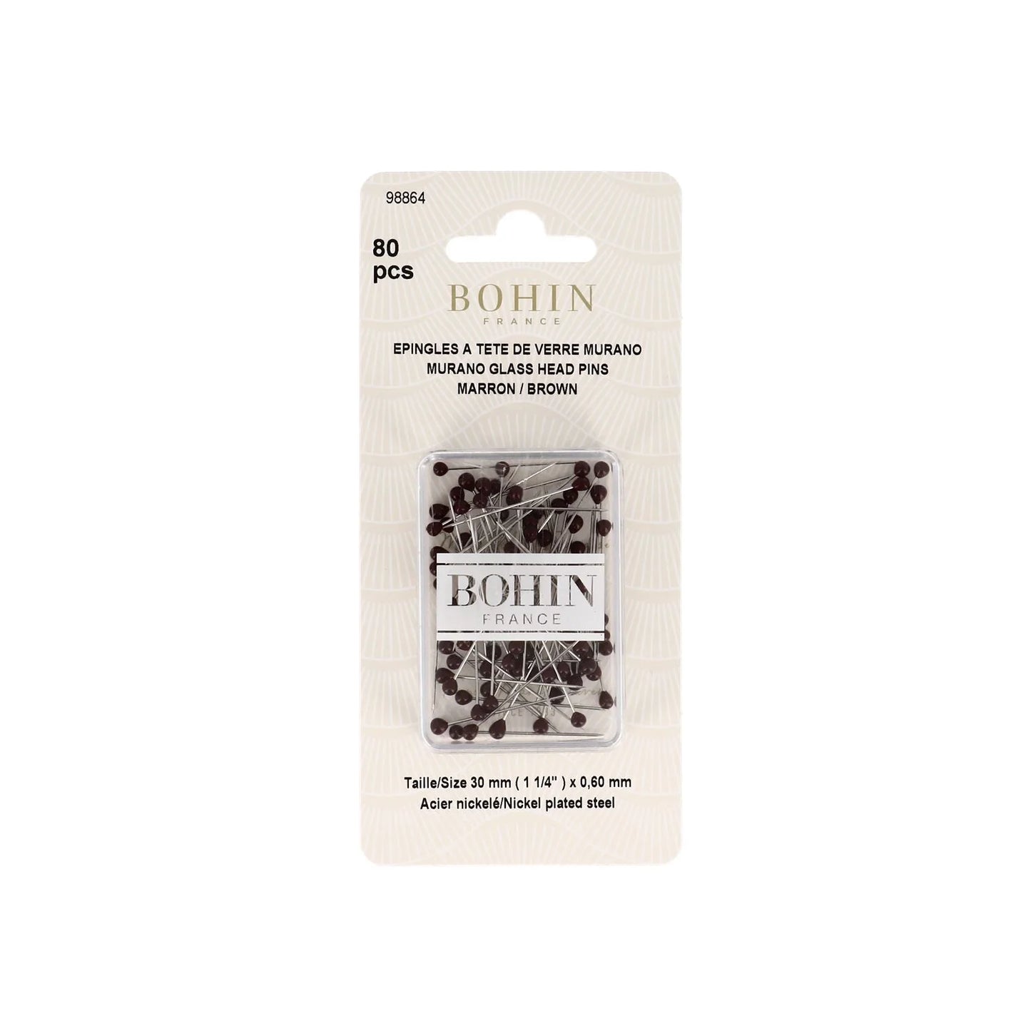 GLASS HEAD PINS - 1 "3/16 - BLISTER80pcs-Brown