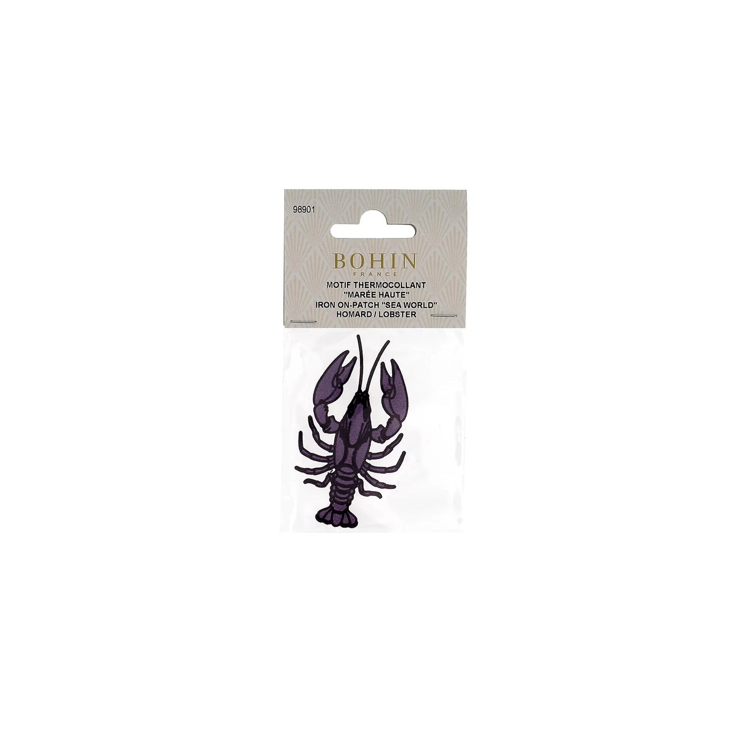 IRON ON PATCH "SEA WORLD"  - PURPLE LOBSTER