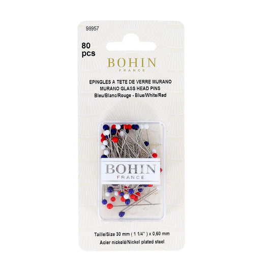 GLASS HEAD PINS - 1 "3/16 - BLISTER80pcs-Blue White Red