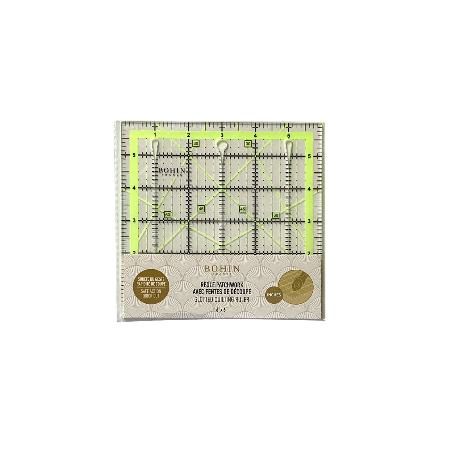 SLOTTED QUILTING RULER (Inches) Acrylic 6''x6''