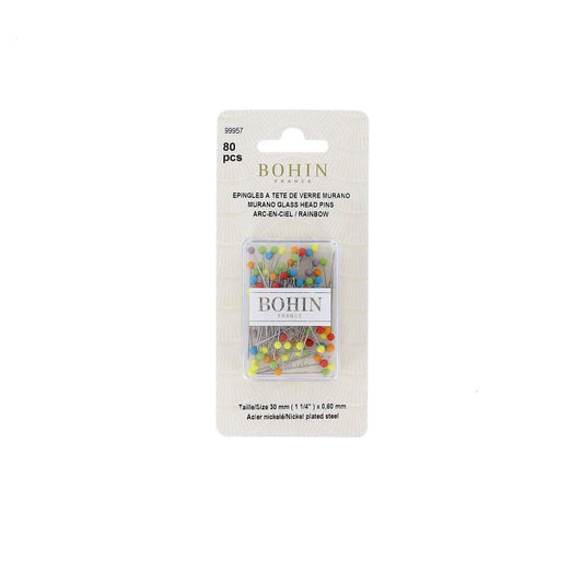 GLASS HEAD PINS - 1 "3/16 - BLISTER80pcs-RAINBOW
