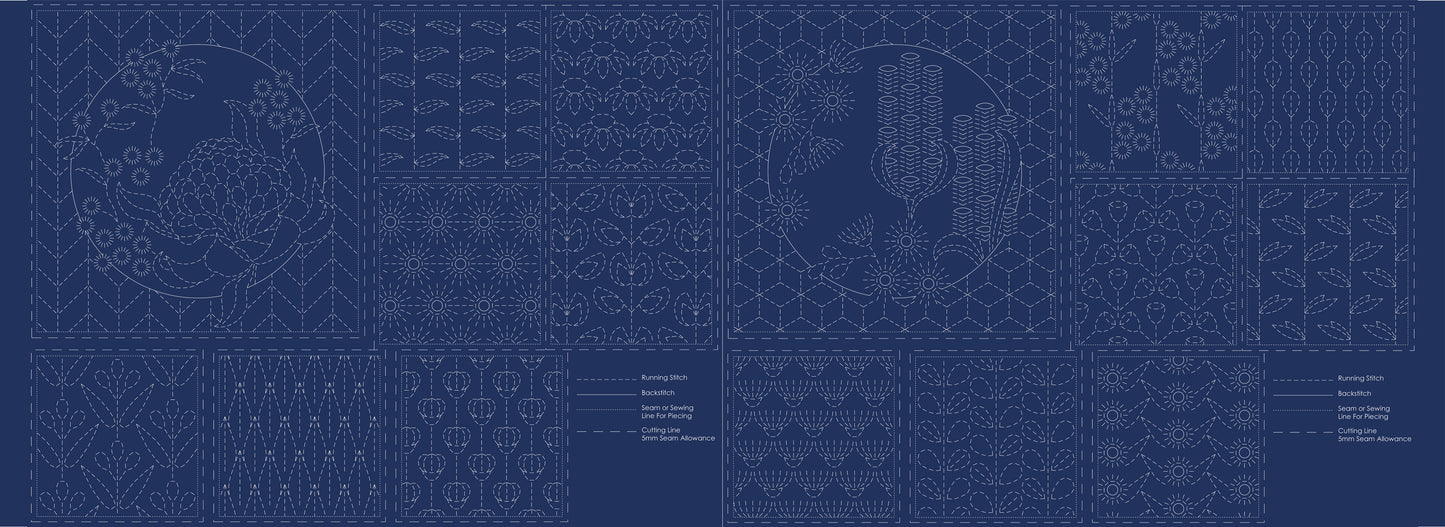 DV4071 BOTANICAL SASHIKO PANEL NAVY