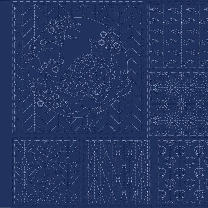 DV4071 BOTANICAL SASHIKO PANEL NAVY