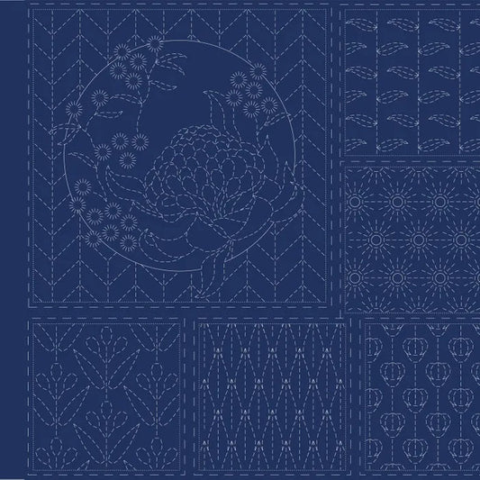 DV4071 BOTANICAL SASHIKO PANEL NAVY