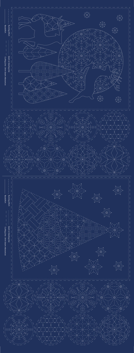 DV4081 CHRISTMAS SASHIKO PANEL NAVY